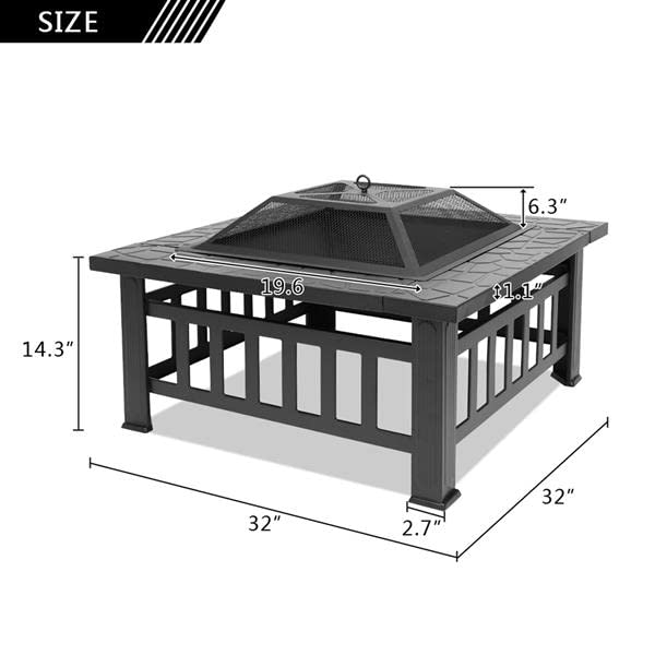 32 Inch Wood Burning Metal Fire Pit with Spark Screen and Poker J8483