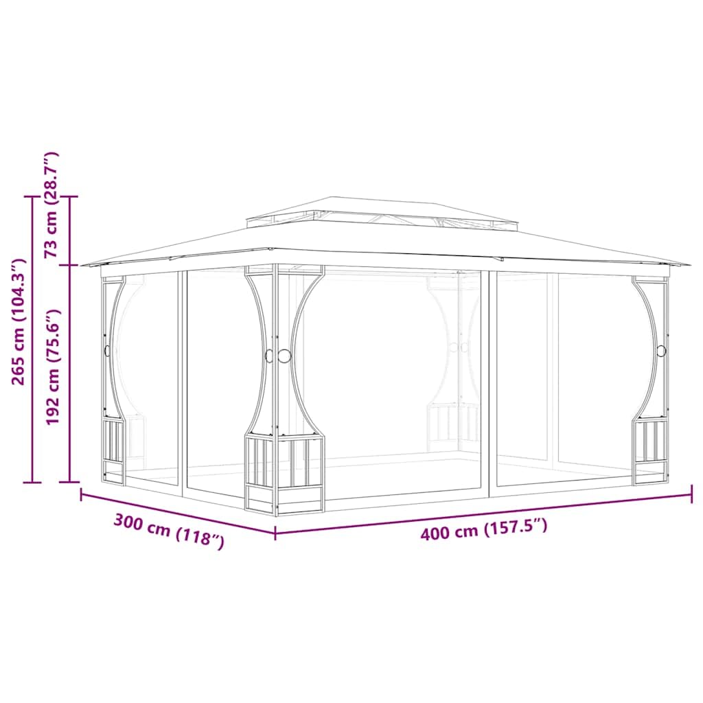 Steel Frame Gazebo with Nets 9.8x13.1x8.7 Feet Anthracite E356881