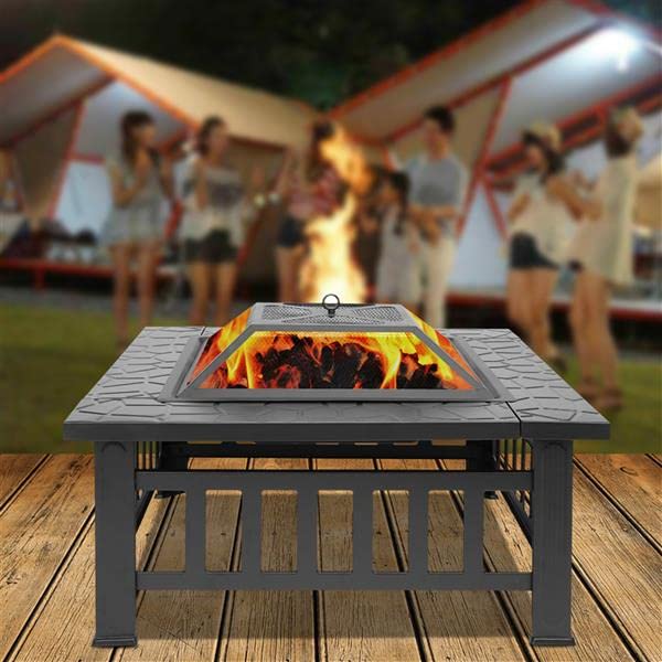 32 Inch Wood Burning Metal Fire Pit with Spark Screen and Poker J8483