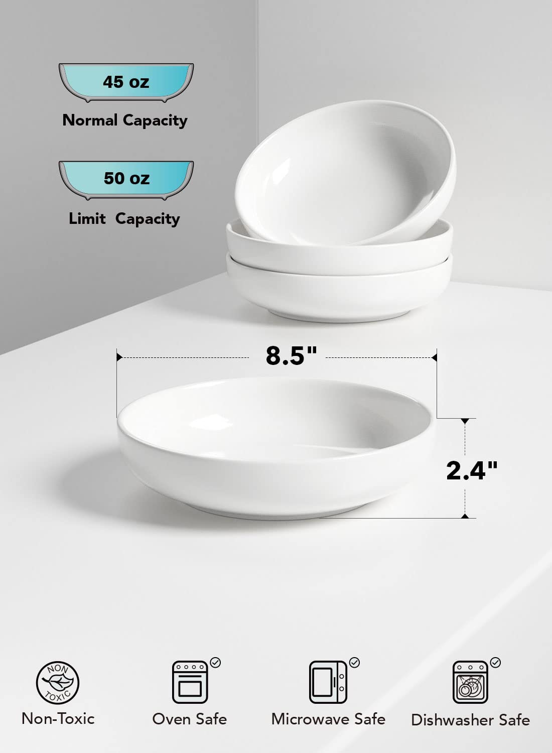45 oz White Pasta Bowls Set of 4 V194