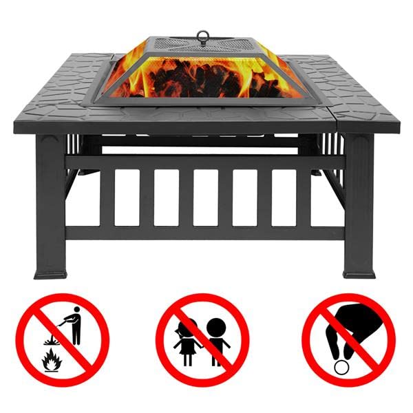 32 Inch Wood Burning Metal Fire Pit with Spark Screen and Poker J8483