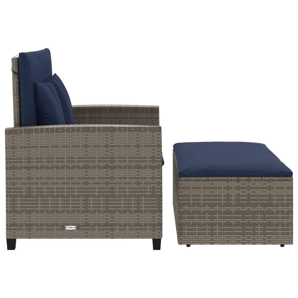 Grey Navy Blue PE Rattan Convertible Sofa Bed with Storage Footstool B147639