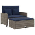 Grey Navy Blue PE Rattan Convertible Sofa Bed with Storage Footstool B147639