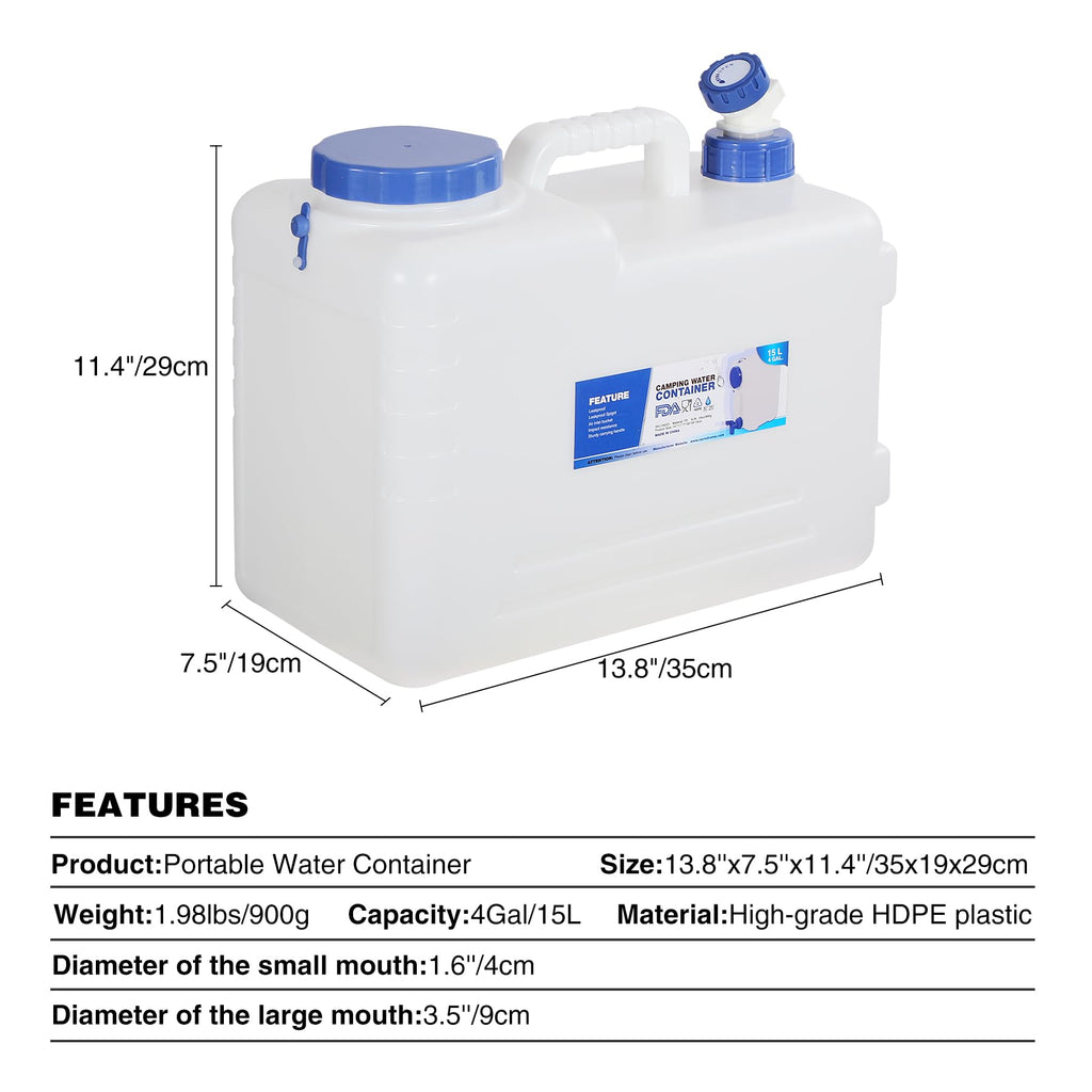 4 Gallon Portable Water Container with Spigot H8371