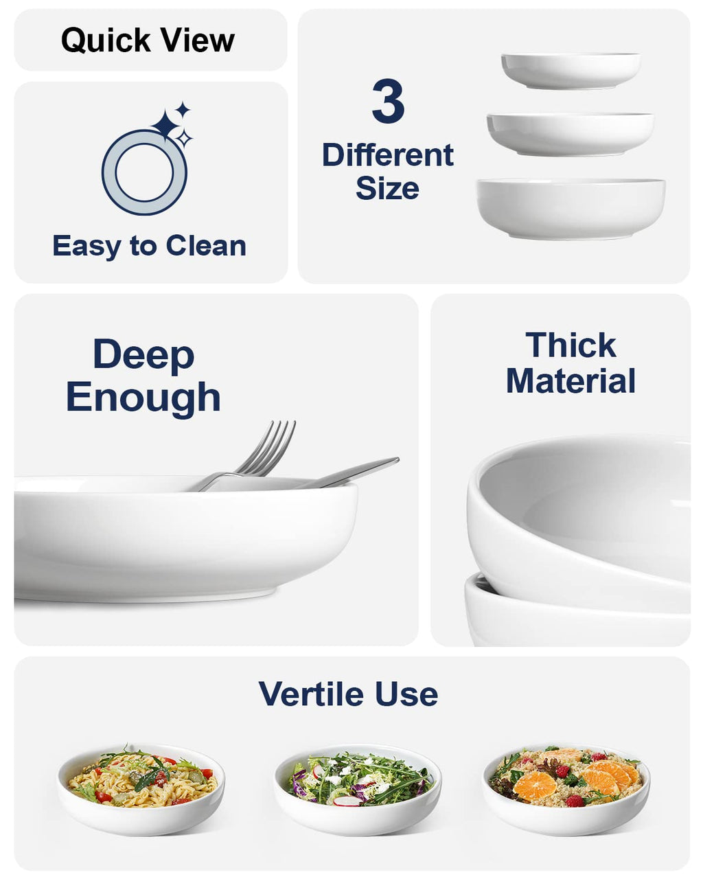 45 oz White Pasta Bowls Set of 4 V194