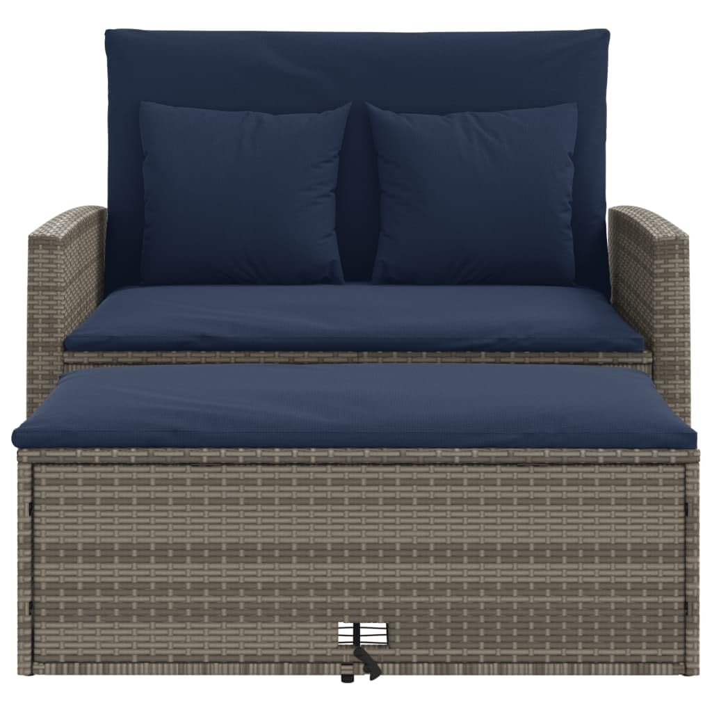Grey Navy Blue PE Rattan Convertible Sofa Bed with Storage Footstool B147639