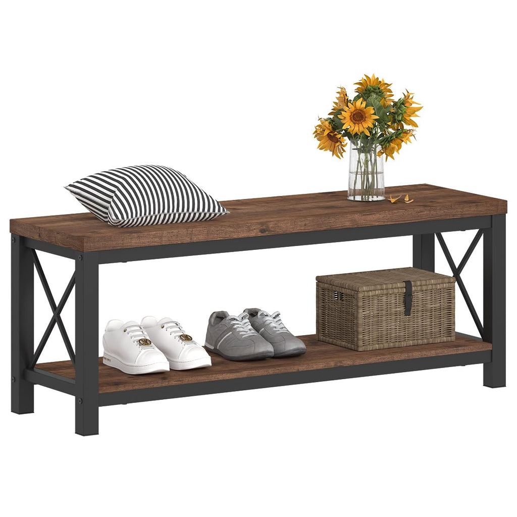 2 Tier Wood Metal Storage Bench D1601