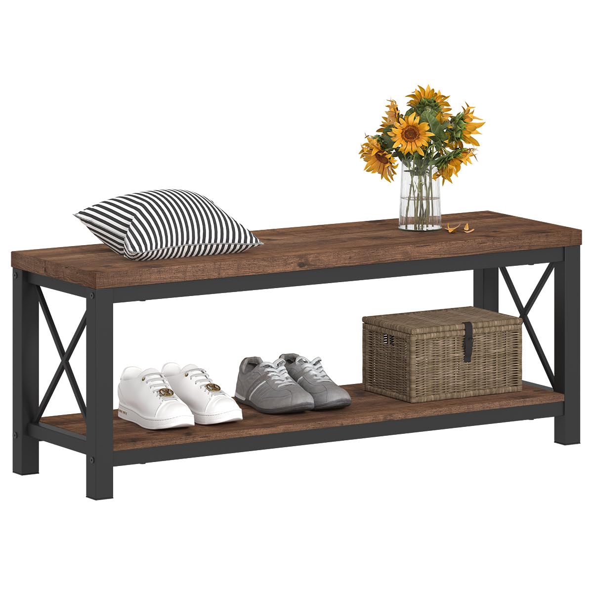 2 Tier Wood Metal Storage Bench D1601