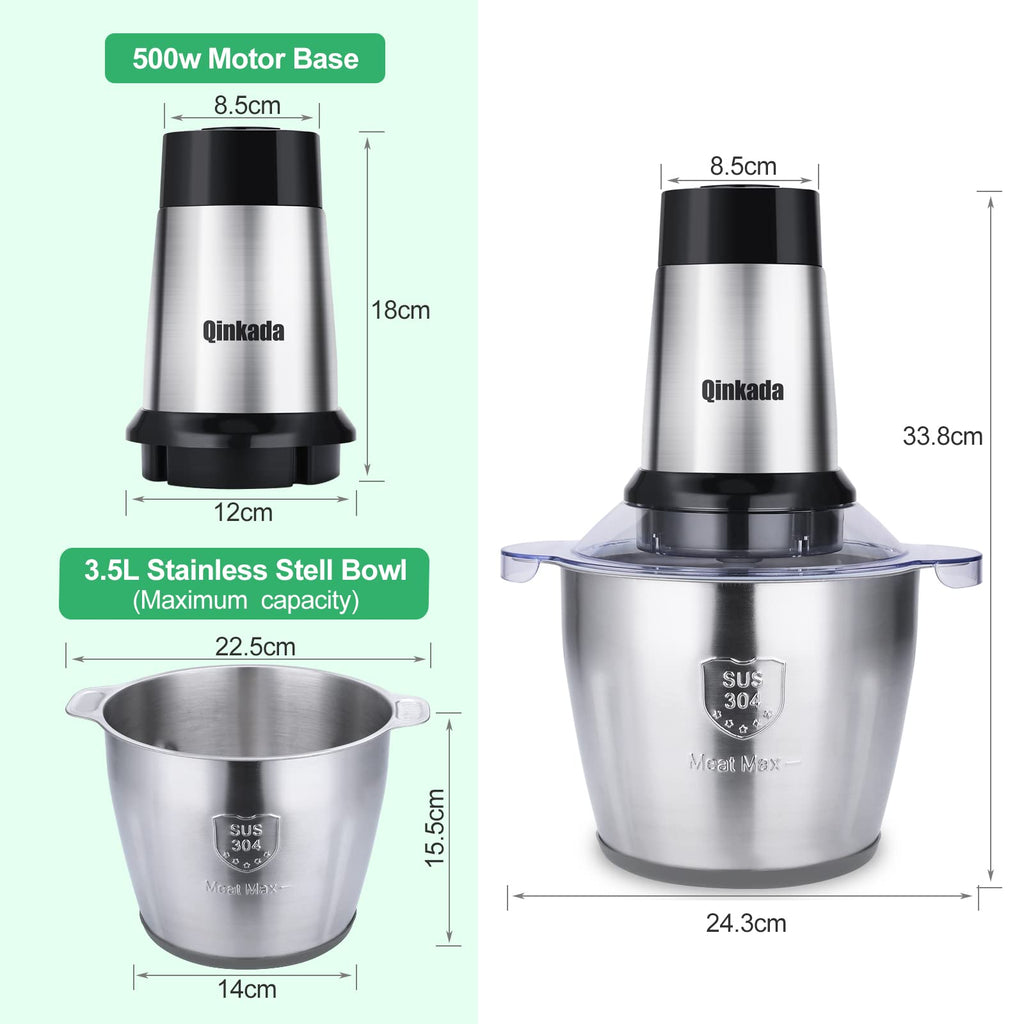Food Processor 500W Meat Grinder 14Cup Stainless Steel Bowl A835619