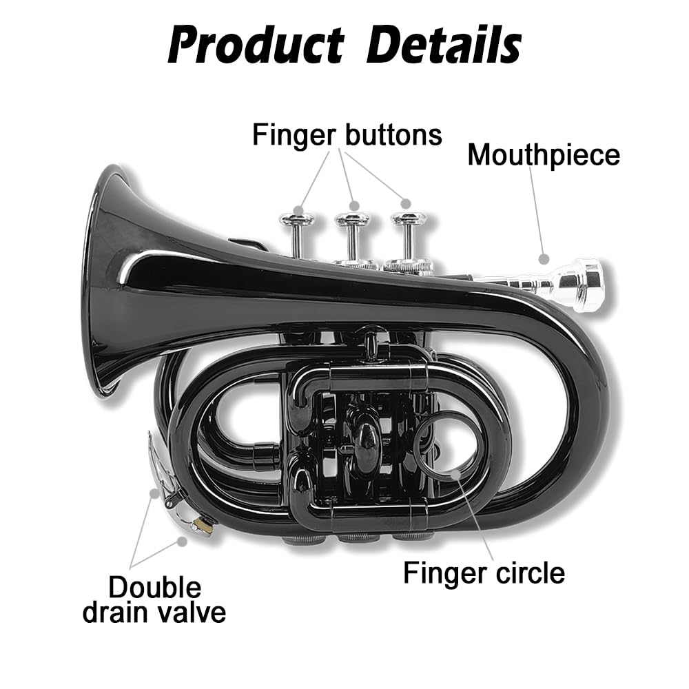 Bb Flat Pocket Trumpet with 7C Mouthpiece and Hard Case Y88817