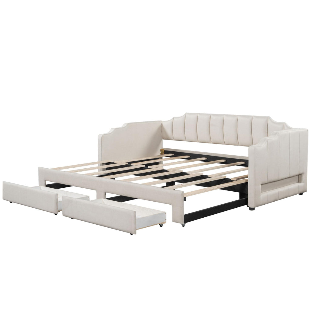 Twin XL Upholstered Daybed with Trundle and 2 Drawers W99583