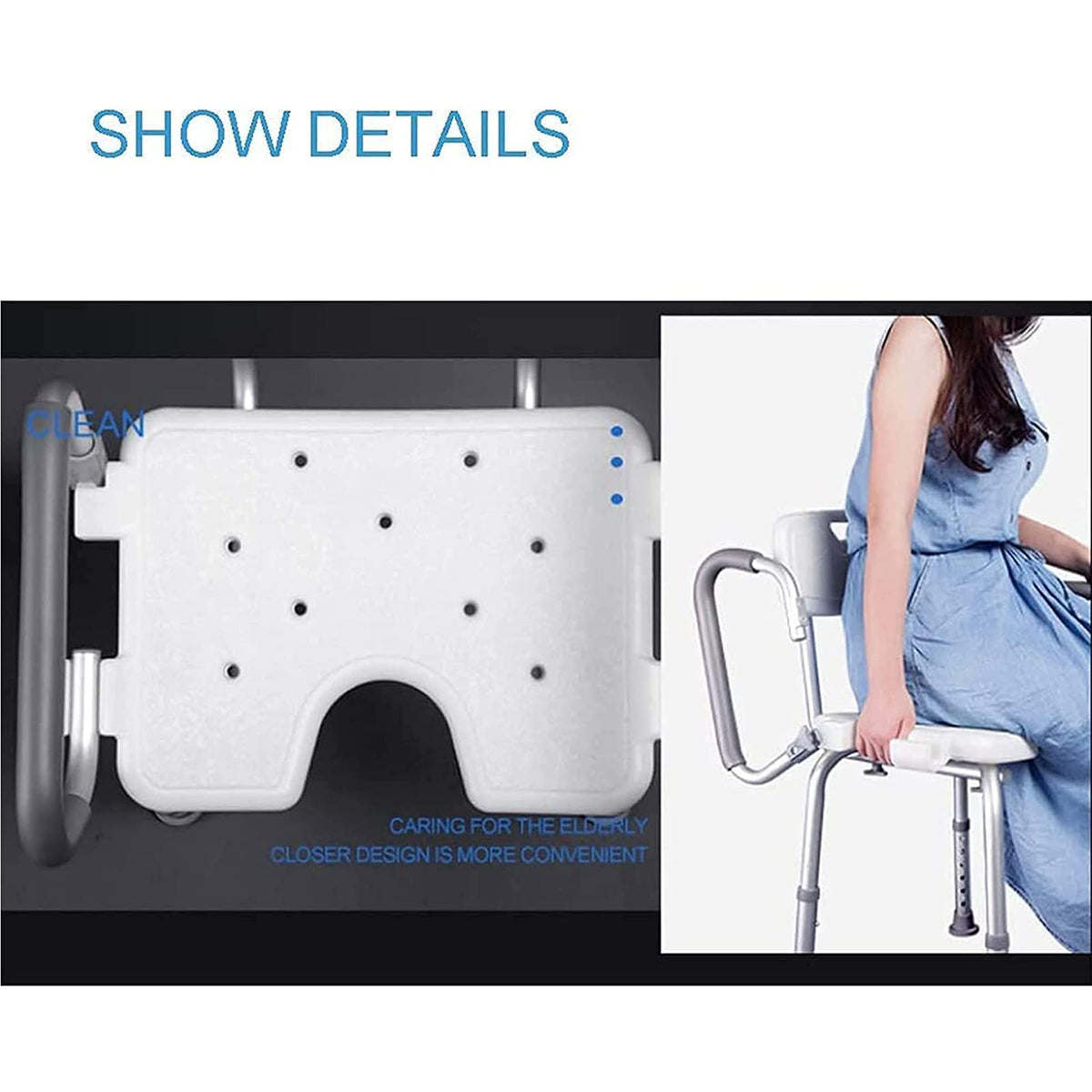 Adjustable Height Padded Transfer Bench with Arms and Back D293959