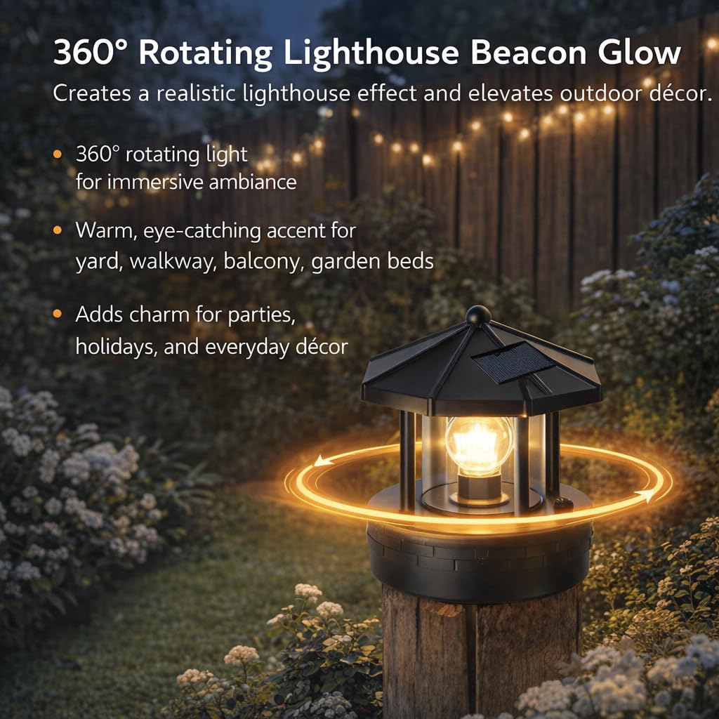 Solar Lighthouse Lamp with Rotating Beacon IP44 Waterproof LED Light Q801