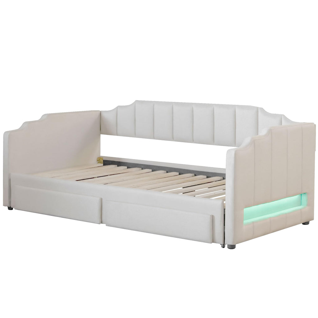 Twin XL Upholstered Daybed with Trundle and 2 Drawers W99583