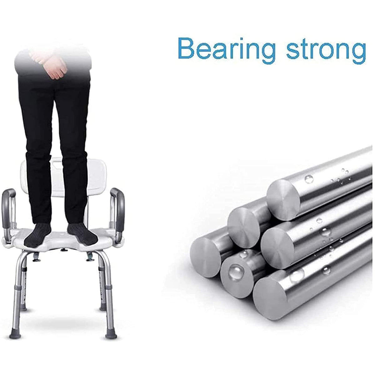 Adjustable Height Padded Transfer Bench with Arms and Back D293959
