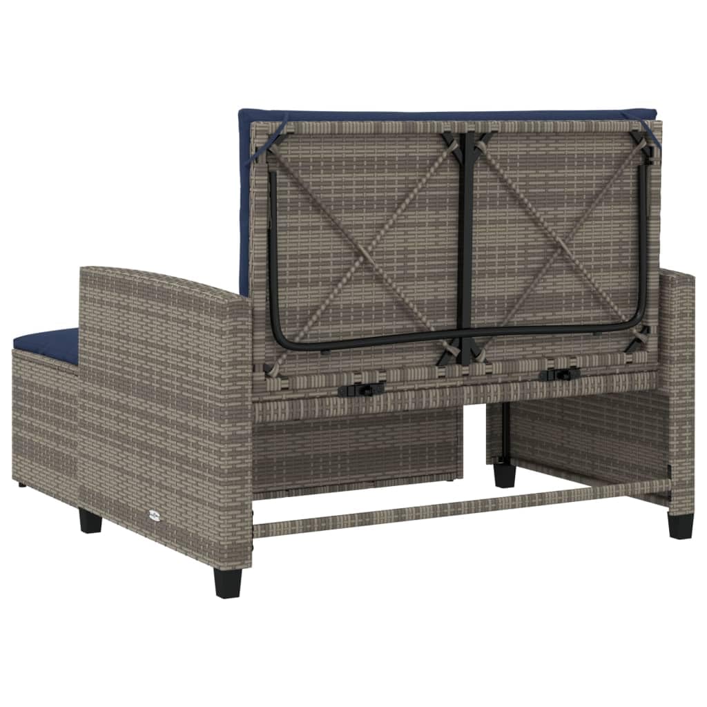 Grey Navy Blue PE Rattan Convertible Sofa Bed with Storage Footstool B147639