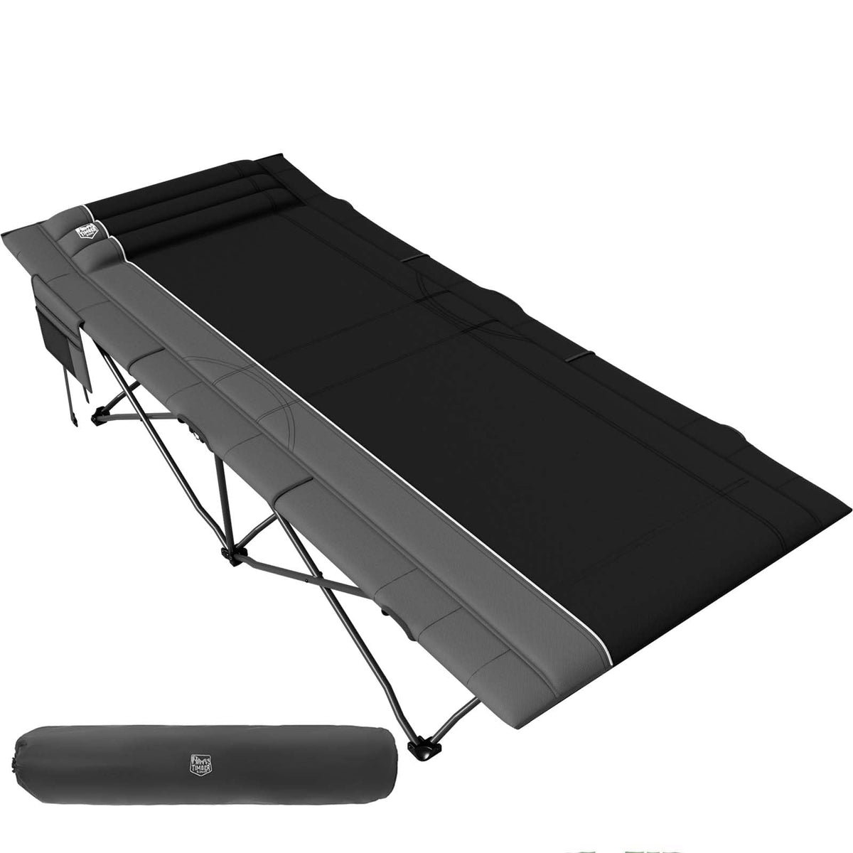 Extra Wide Heavy Duty Oversized Sleeping Cot with Carry Bag Black G378903