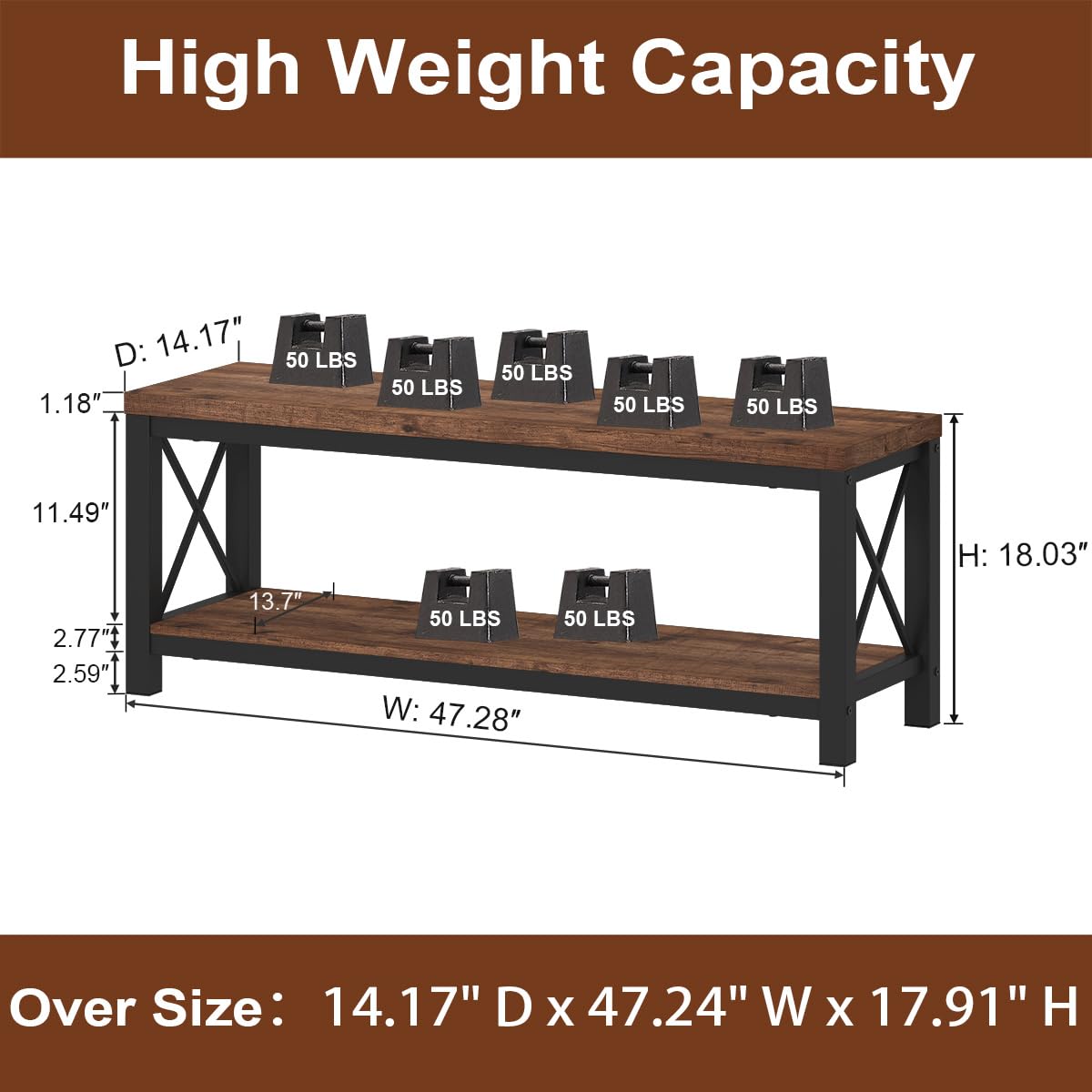 2 Tier Wood Metal Storage Bench D1601