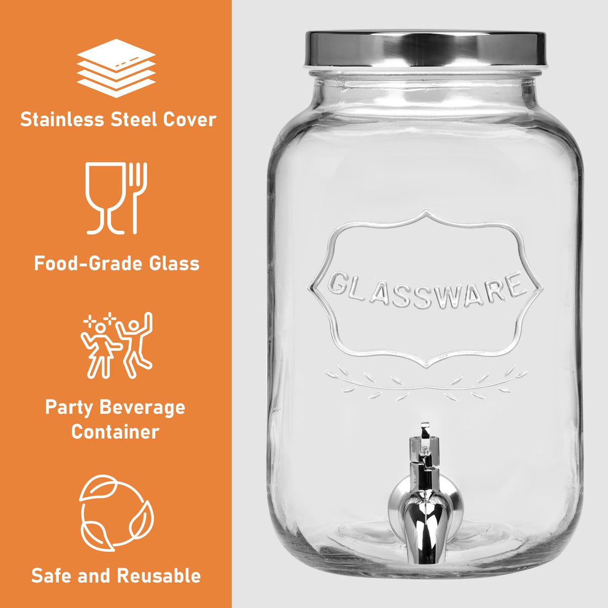 2 Pack 1 Gallon Glass Drink Dispensers with Stand & Spout X755062
