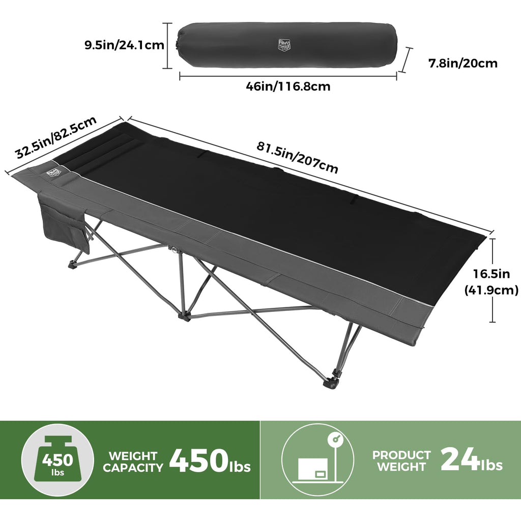 Extra Wide Heavy Duty Oversized Sleeping Cot with Carry Bag Black G378903