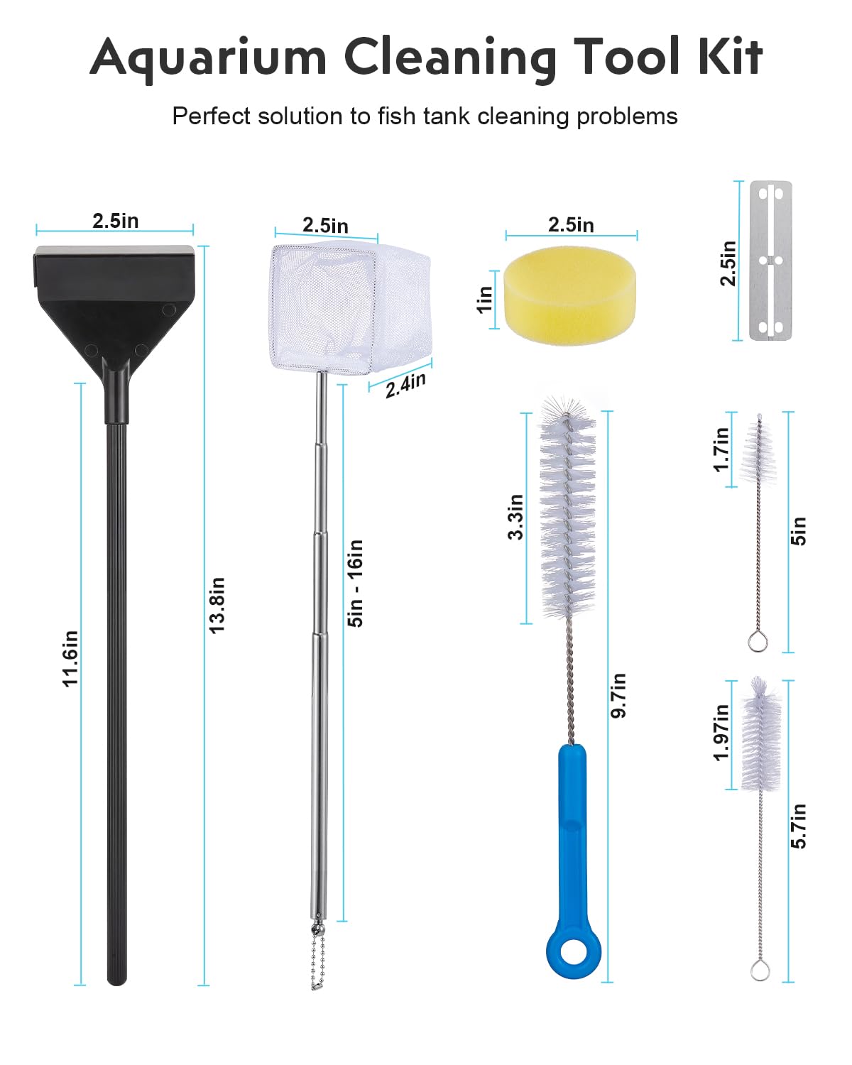 7-in-1 Fish Tank Cleaning Kit with Algae Scraper & Aquarium Brushes S70637