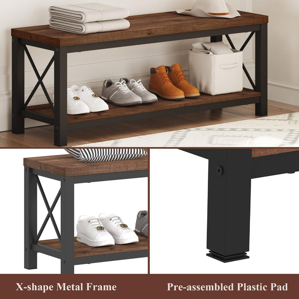 2 Tier Wood Metal Storage Bench D1601