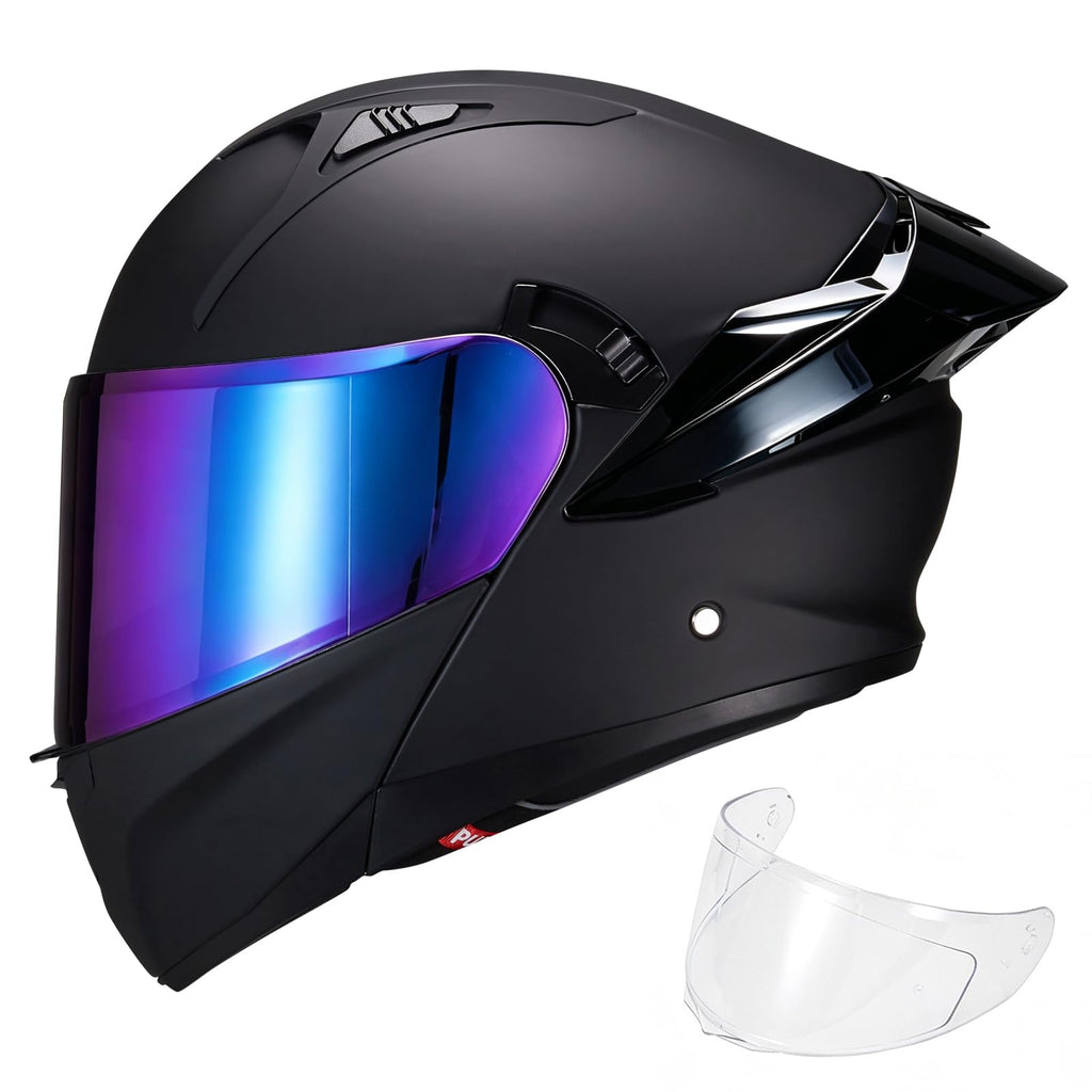 Modular Motorcycle Helmet Dual Visor Flip Up Full Face Matte Black XXL G89196