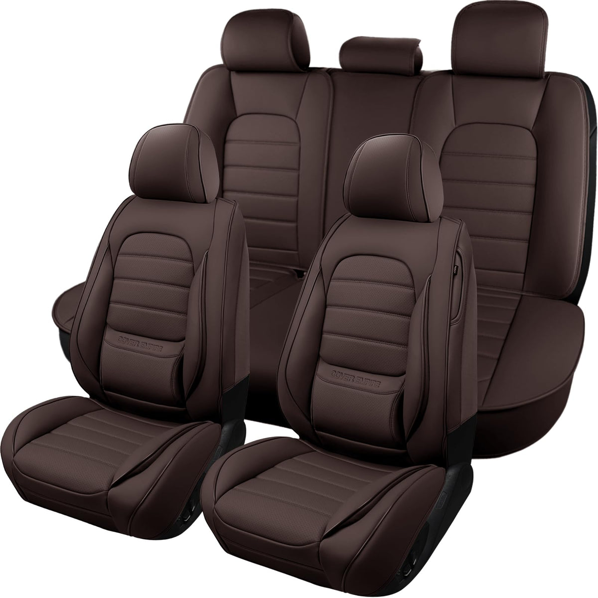 Brown Faux Leather Car Seat Covers Full Set W3535