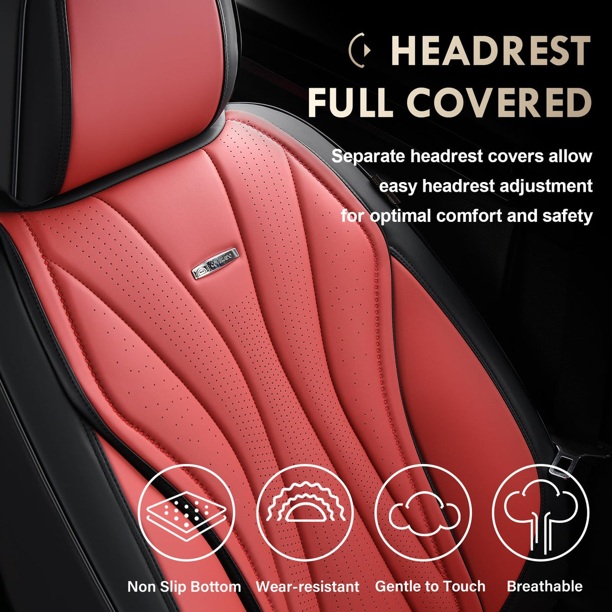 Black Red 2 Pack Leather Car Seat Covers R456358