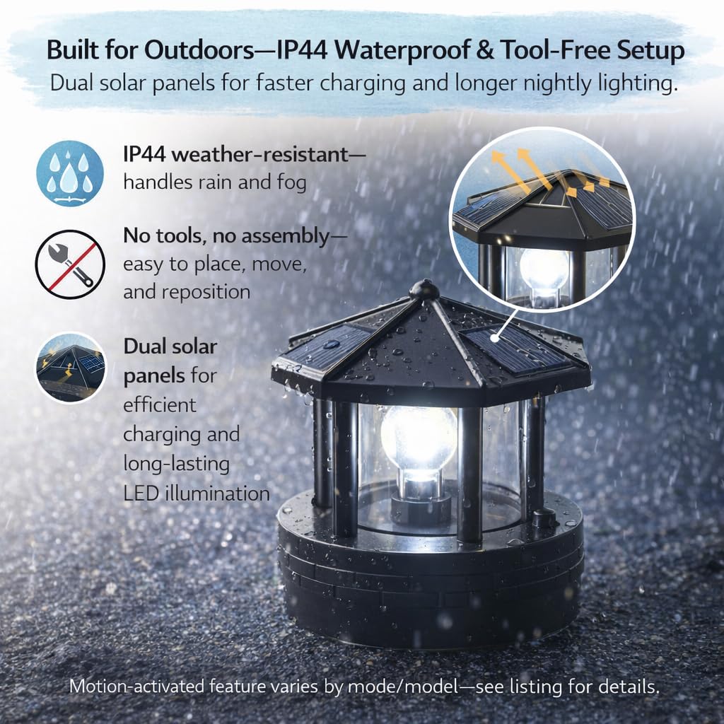 Solar Lighthouse Lamp with Rotating Beacon IP44 Waterproof LED Light Q801