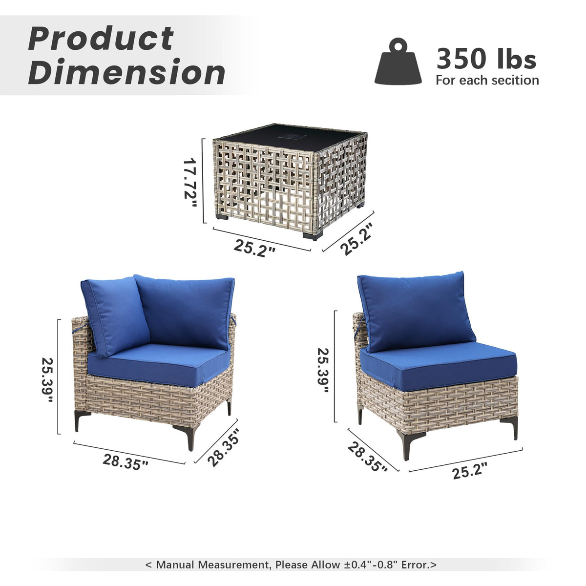 5 PCS Rattan Patio Conversation Set with Coffee Table N359