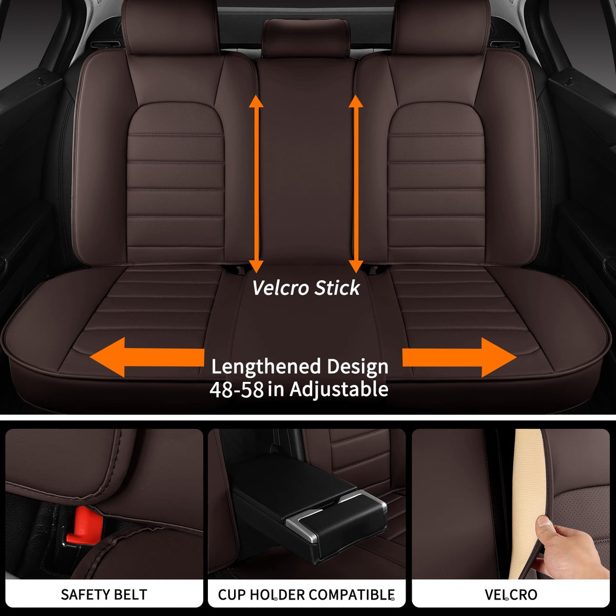 Brown Faux Leather Car Seat Covers Full Set W3535