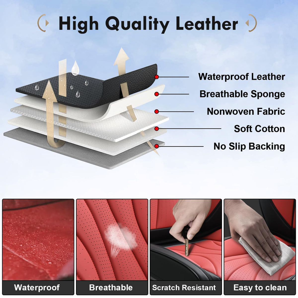 Black Red 2 Pack Leather Car Seat Covers R456358