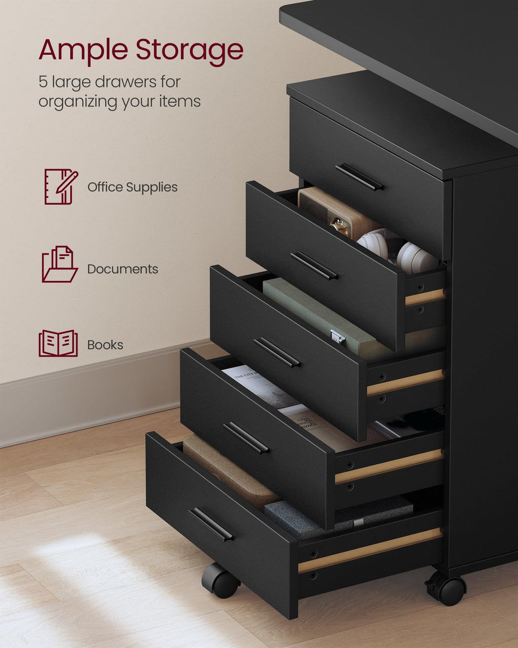 Mobile Pedestal Filing Cabinet with Wheels R622