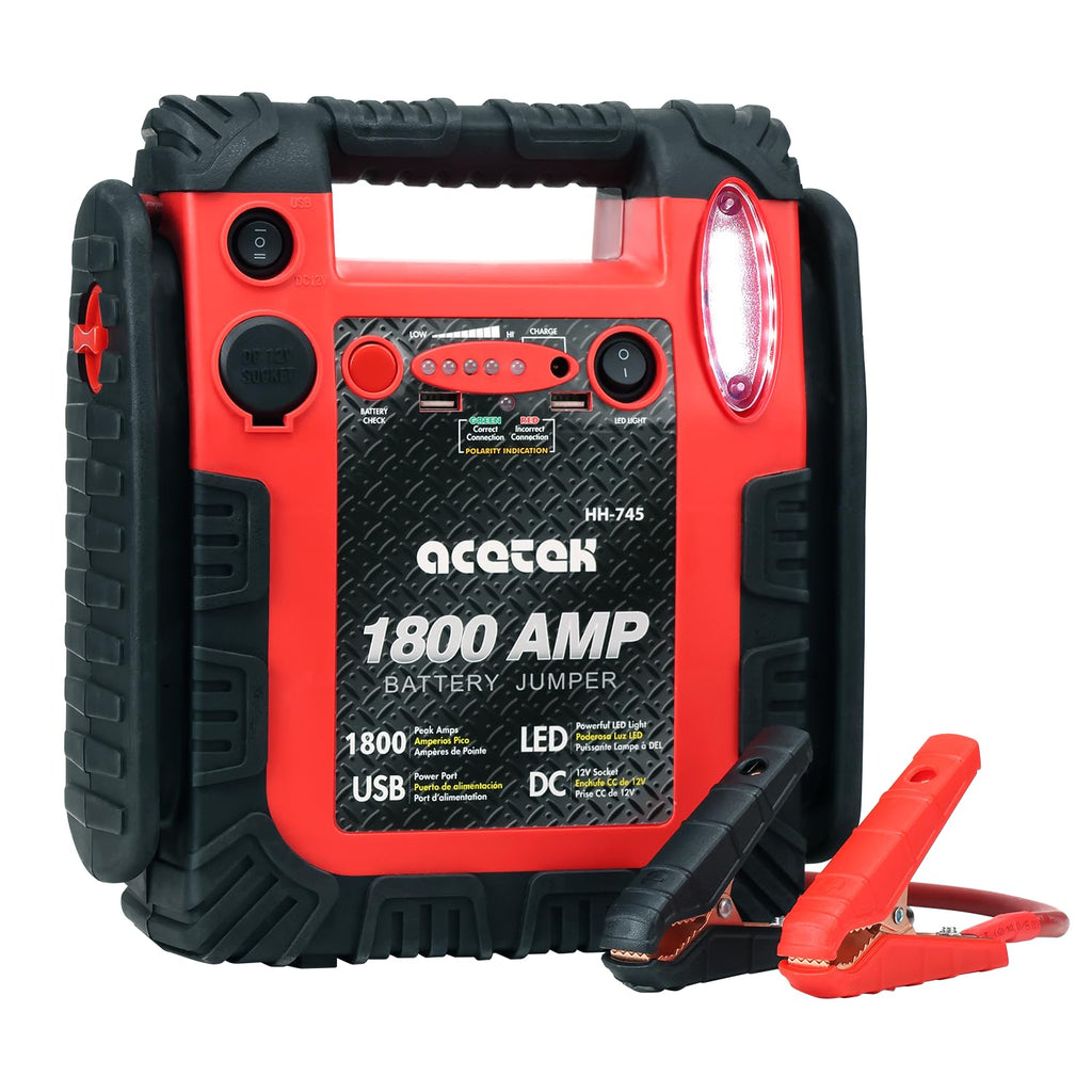 1800A Peak Car Jump Starter, 20000mAh Battery Booster, 12V Portable Power Bank with LED Light F31660