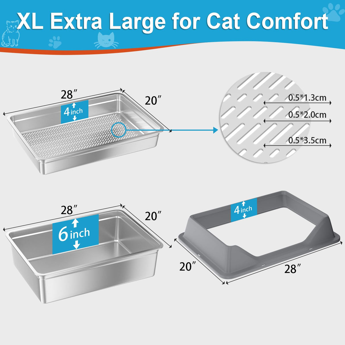 XXXL Stainless Steel Sifting Litter Box with Lid Q161