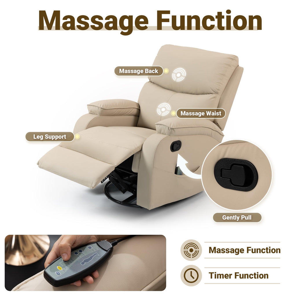 Beige Leather Swivel Rocking Recliner Chair Q370