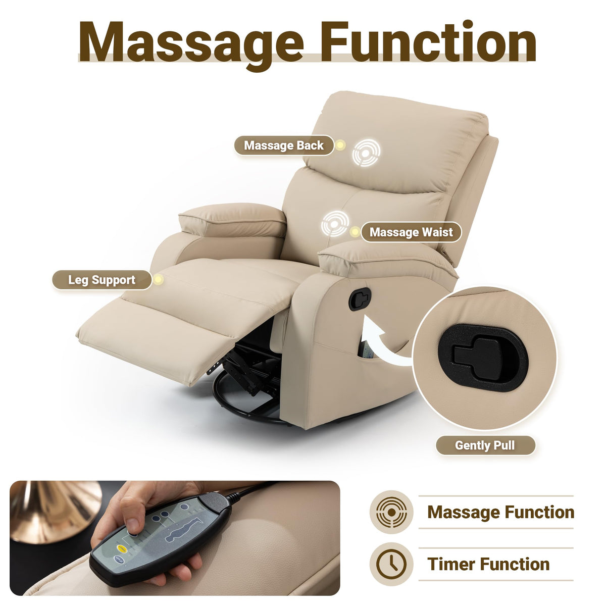 Beige Leather Swivel Rocking Recliner Chair Q370