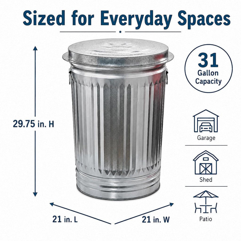 Galvanized Steel Trash Can with Locking Lid K48684