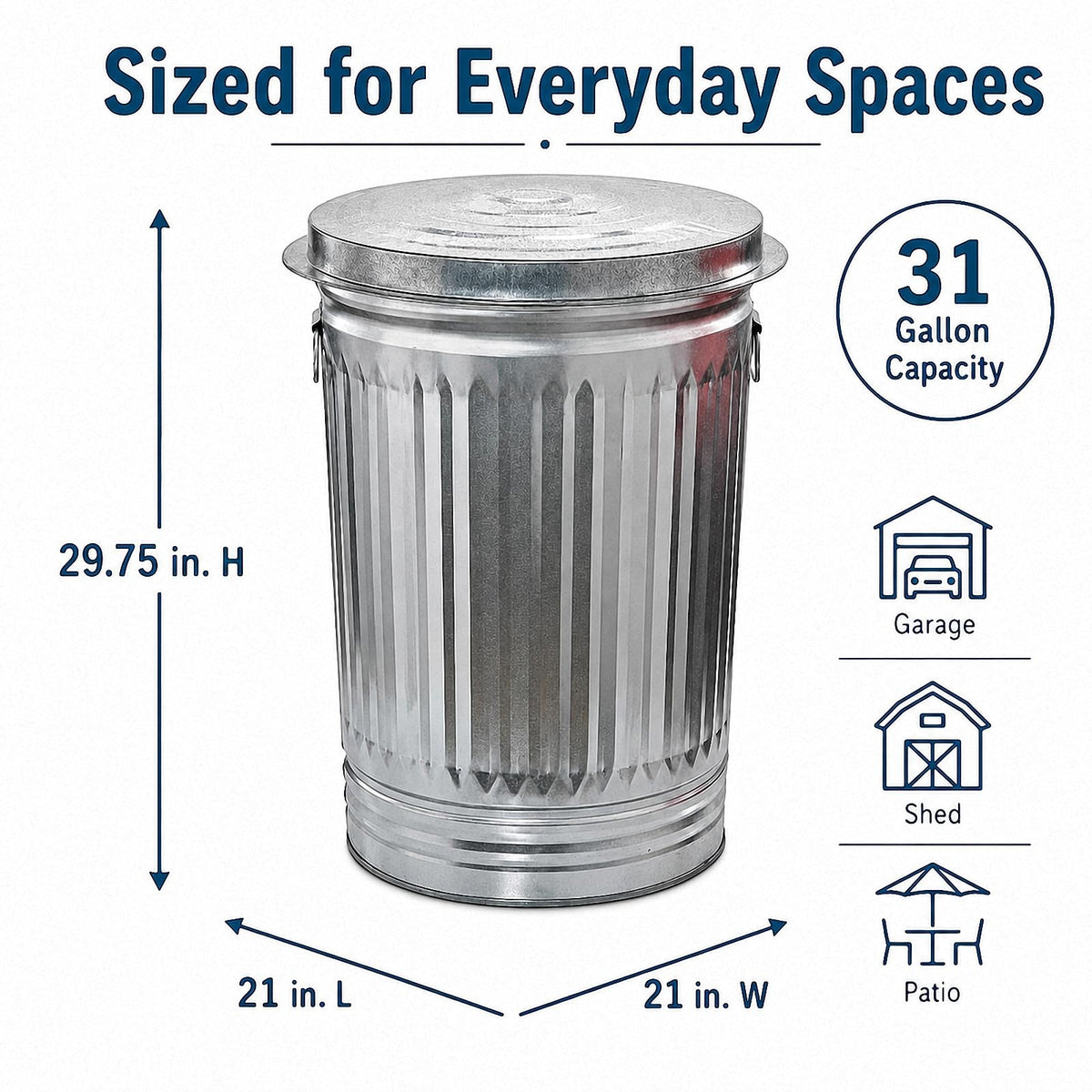 Galvanized Steel Trash Can with Locking Lid K48684