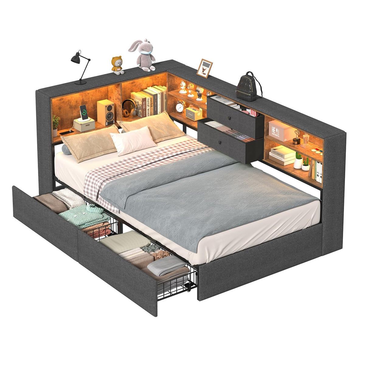 Twin Corner Bed Frame with Storage Drawers F772
