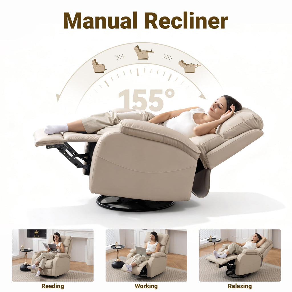 Beige Leather Swivel Rocking Recliner Chair Q370