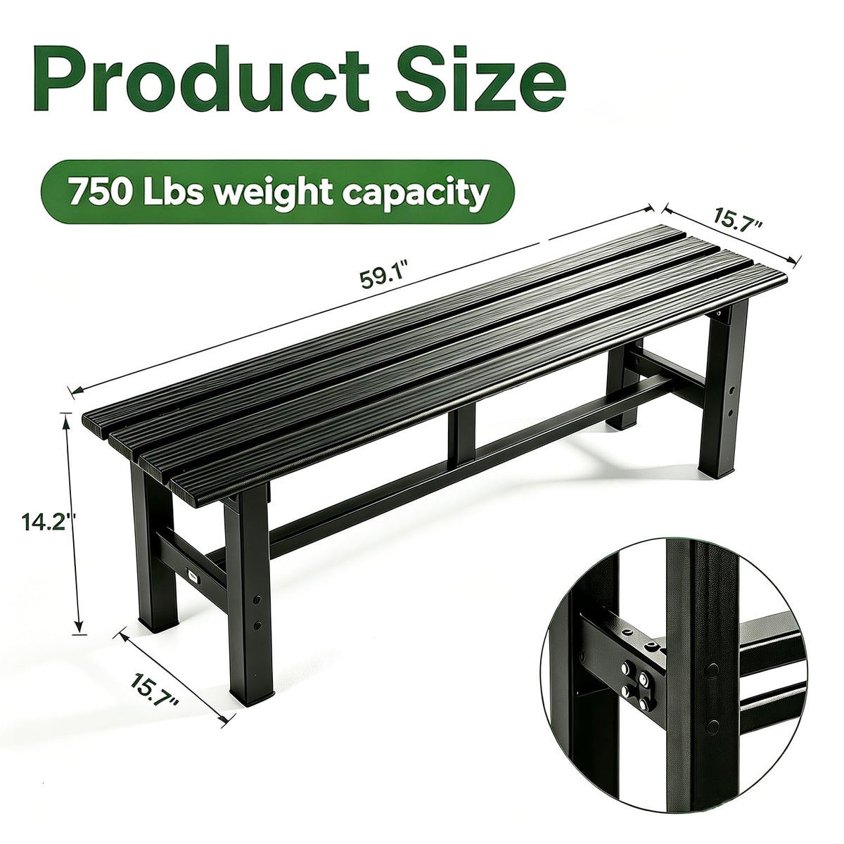 59 Inches Black 2-Person Aluminum Outdoor Bench W445677