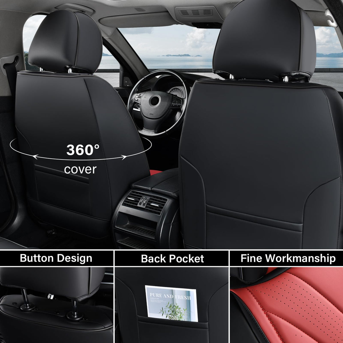 Black Red 2 Pack Leather Car Seat Covers R456358