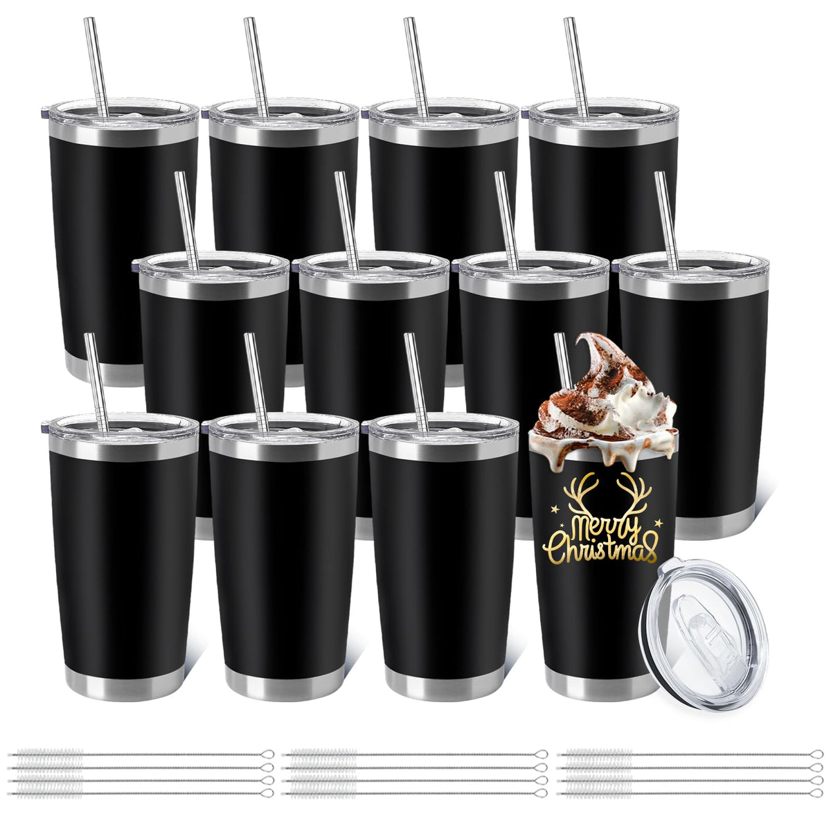 12 Pieces Insulated Stainless Steel Tumbler with Lid and Straw A636