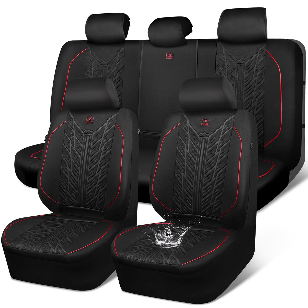 Waterproof Neoprene Car Seat Covers Full Set 5 Seats Black Red D347