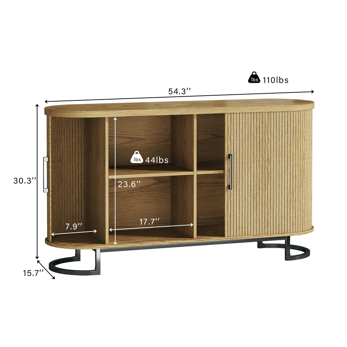 Sideboard Buffet Cabinet with Storage, Fluted Tambour, Adjustable Shelves J442