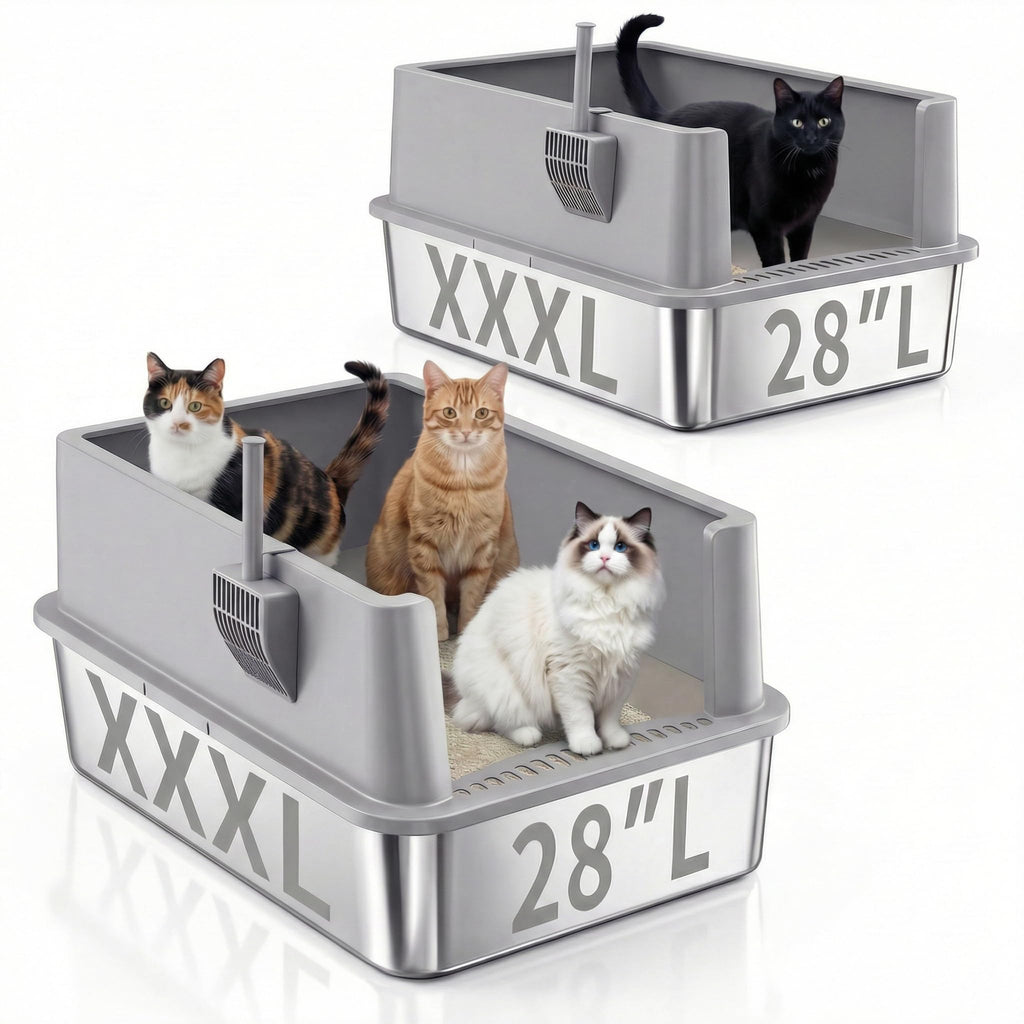 2 Pack 28" Extra Large Stainless Steel Cat Litter Boxes with Lid M15859