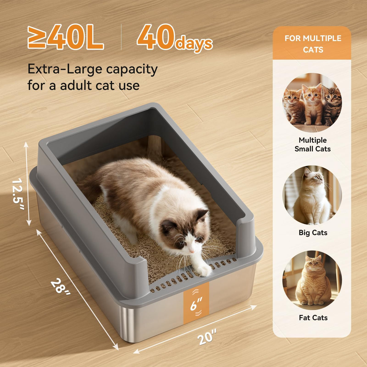 2 Pack 28" Extra Large Stainless Steel Cat Litter Boxes with Lid M15859