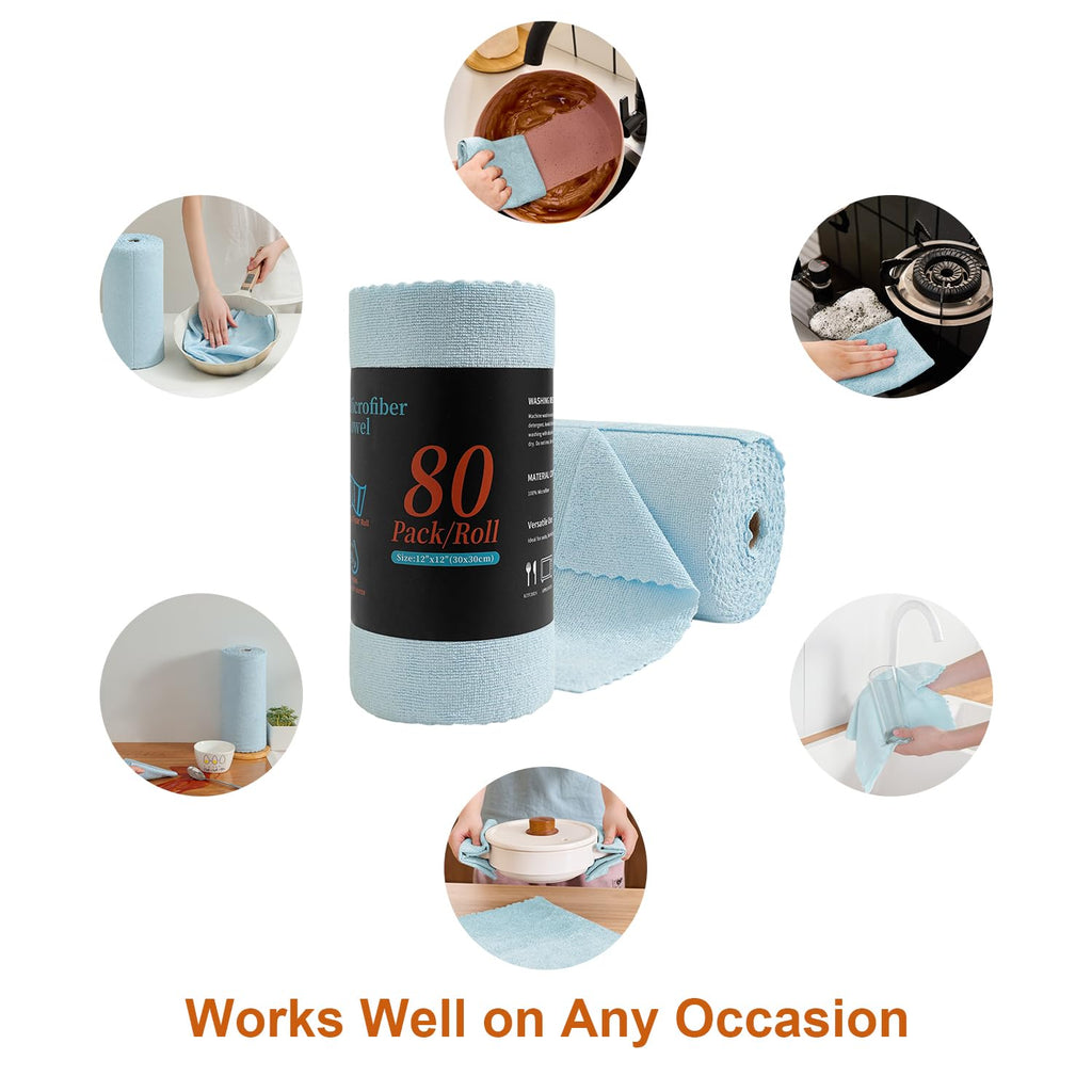80 Pack Microfiber Cleaning Cloth Roll Blue X55628